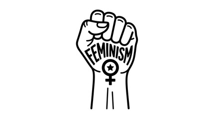 Fototapeta premium Black and white feminism raised fist power symbol.