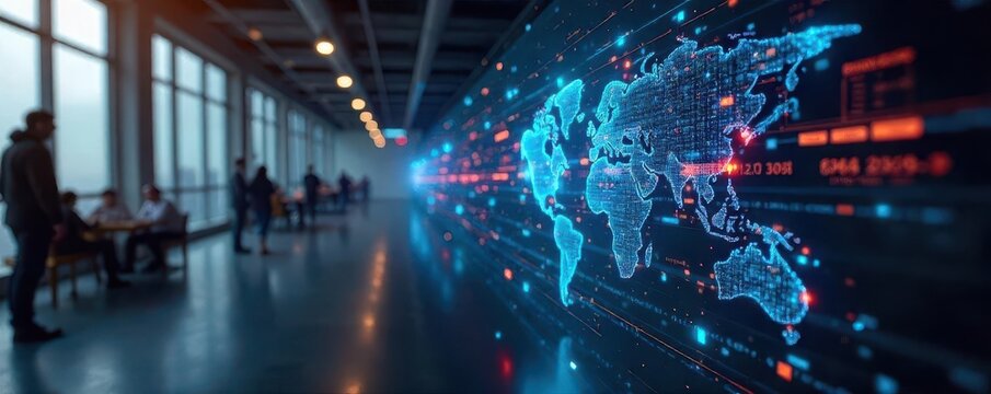 Futuristic technology interface with holographic display in a modern setting , reality, technology