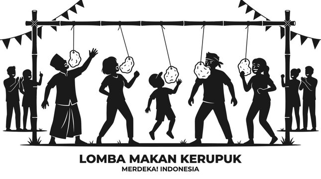 Silhouette of Indonesian traditional cracker eating contest celebration.