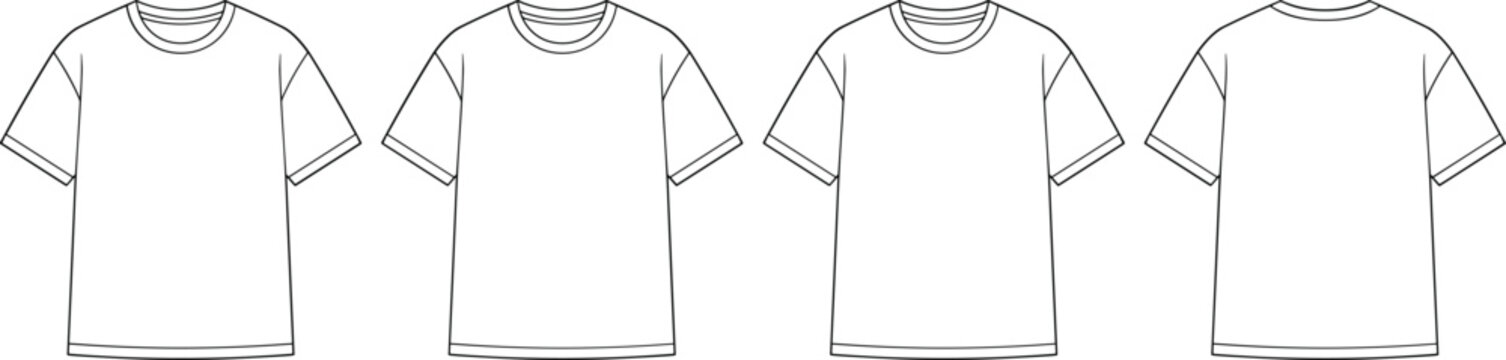 Blank t shirt technical sketch vector illustration set with crew neck and short sleeves for fashion tech pack design