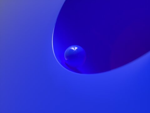 Abstract Blue Sphere on Smooth Curved Surface