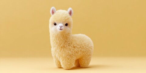 Naklejka premium a yellow alpaca with fluffy yellow wool, a cute face, and a yellow background.