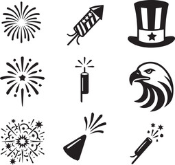 Fototapeta premium 4th of July Independence Day Black Silhouette Icons Set on White Background