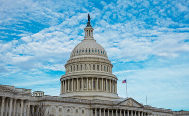 Obraz premium Capitol architecture in Washington DC landmark. Capitol dome monument in United States. Capitol symbol American government. Capitol iconic building in USA.