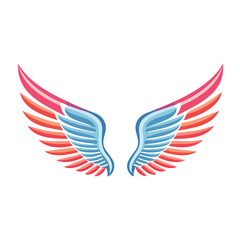 Obraz premium Stylized pair of wings with blue, red, and orange colors