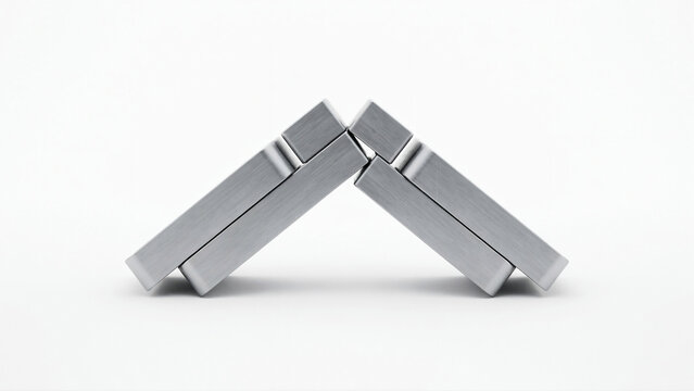 Brushed Steel Architectural Keystones Isolated White Background - Foundation Concept - Structural Stability Symbol, Economic Resilience Metaphor, and Corporate Graphic