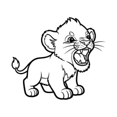 Fototapeta premium Cute Roaring Lion Cub Coloring Page Vector Illustration for Children's Activity Book 