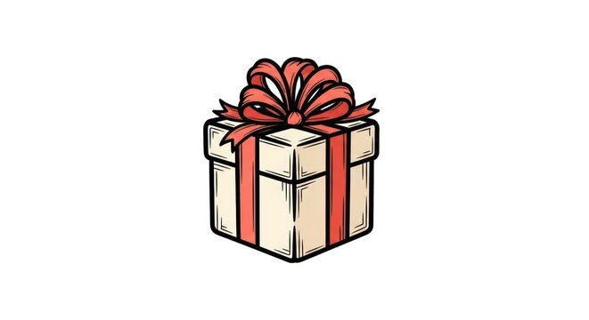 Gift box with red ribbon bow.