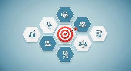 Obraz premium Business strategy and target concept with hexagons
