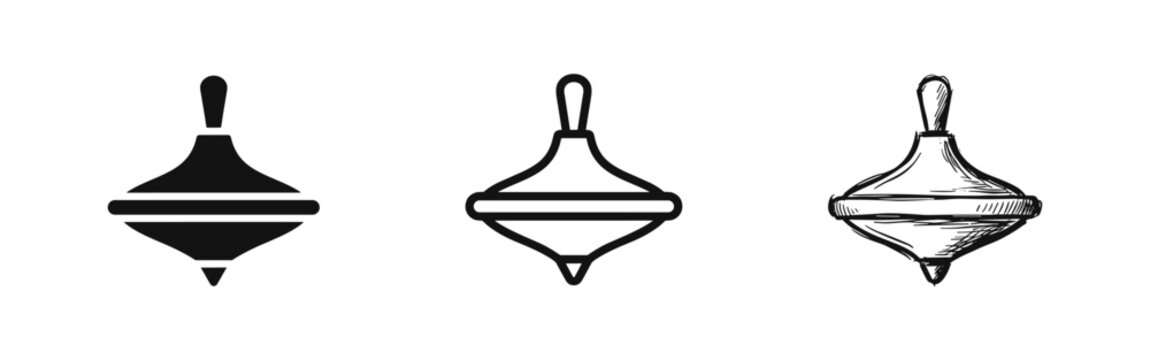 Classic Spinning Top Toy Icon Set, Childhood Play and Game Vector