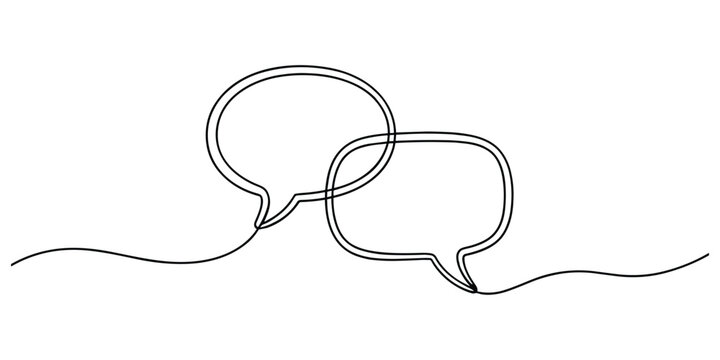 Continuous line drawing of two speech bubbles for communication and social interaction concepts