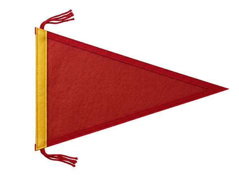 Red Felt Pennant Flag, Triangular Sports Banner with Yellow Trim for Vintage Team Branding Mockup