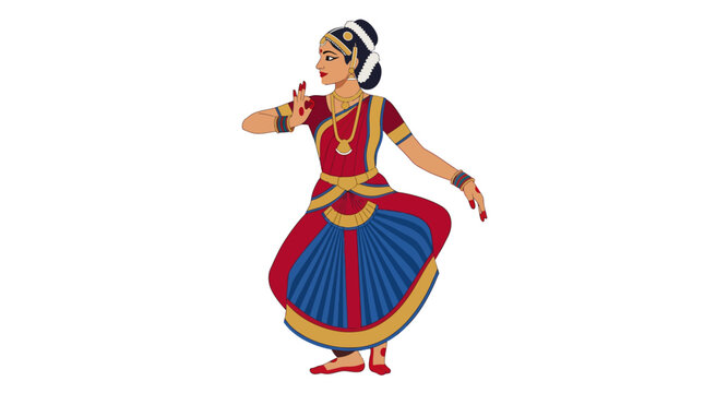 Traditional Indian female classical dancer in vibrant ethnic costume.