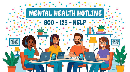 Naklejka premium Mental health hotline support center with professional operators.