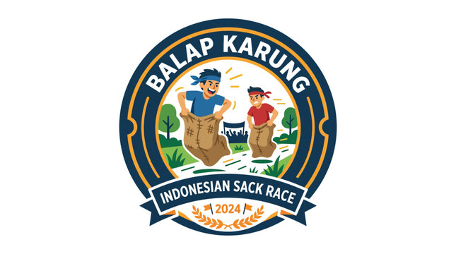 Indonesian sack race traditional game Balap Karung badge.