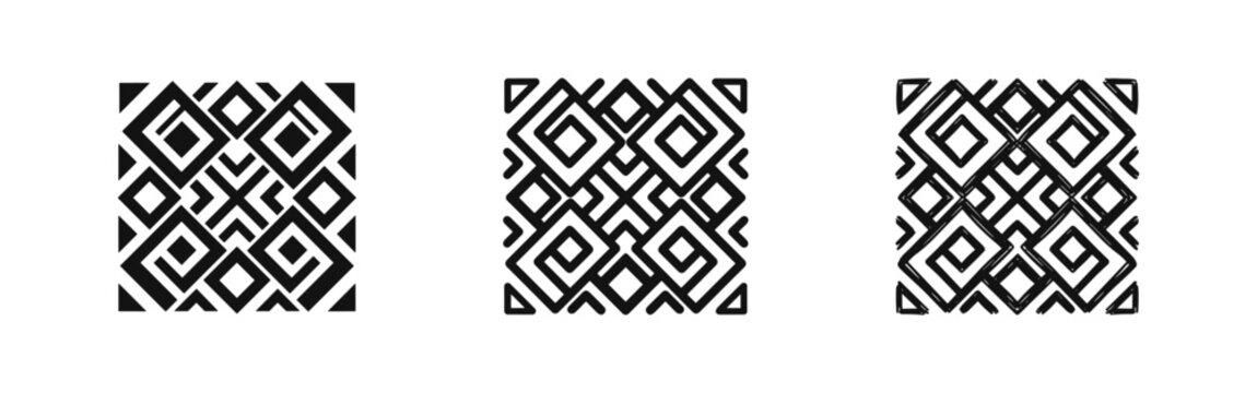 Abstract Geometric Rhombus Pattern Set: Modern Interlocking Design in Solid, Outline, and Hand-Drawn Styles.