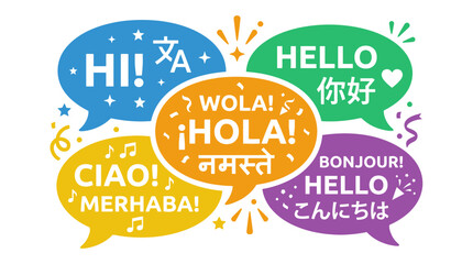 Hello greeting speech bubbles in many different languages. © hadi