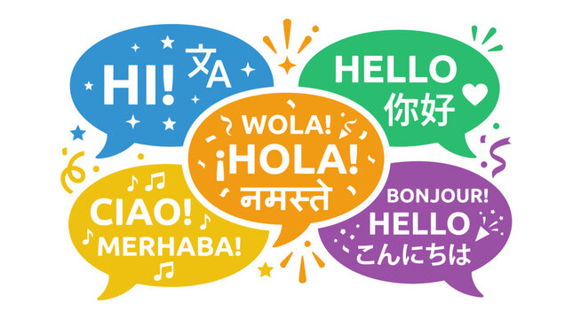 Hello greeting speech bubbles in many different languages.