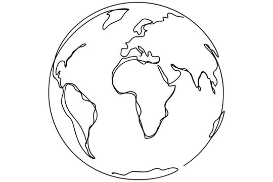 Continuous line art of earth globe showing continents, symbol for global connection and geography