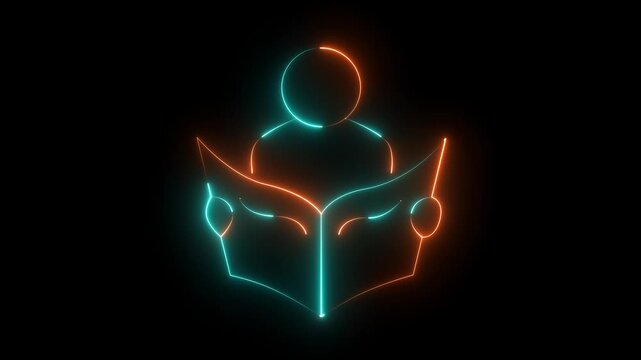 Neon glowing icon of a person reading a book