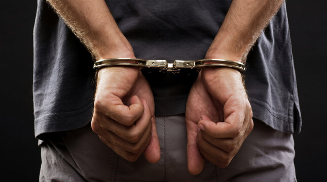 Man in handcuffs feeling regret in a prison setting
