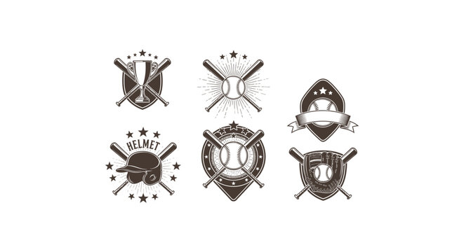Black and white baseball emblems with bats and balls