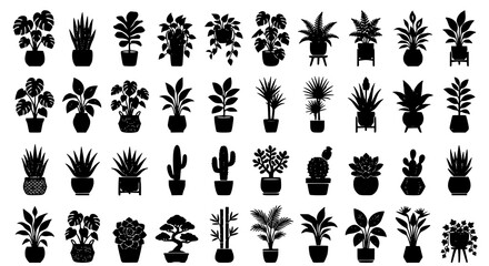 Premium Potted Plant Silhouette Vector Set with Diverse Indoor Botanical Elements © MdArif