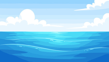 Ocean sea surface horizon cartoon style background with background, tropical © MSTRUNA