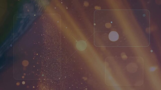 Abstract digital background with floating light particles and HUD frames