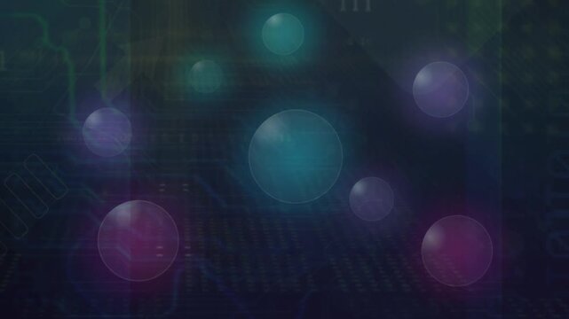 Abstract digital background with floating spheres and binary code data