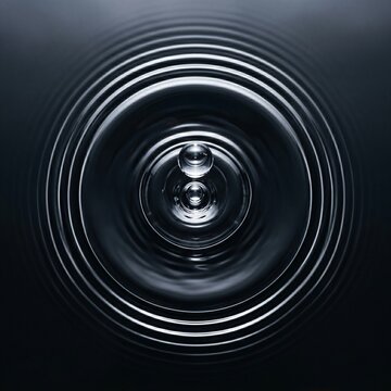 Concentric Water Ripples Spreading on Dark Glossy Surface Symbolizing Impact and Influence
