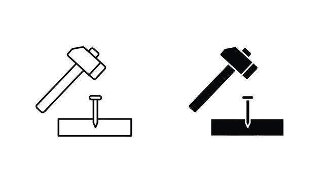 Black and white hammer icons with nails