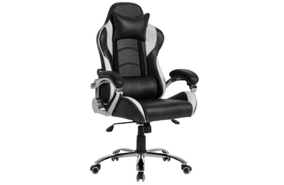 Ergonomic gaming chair and white pu leather fidelity isolated on a transparent background 1