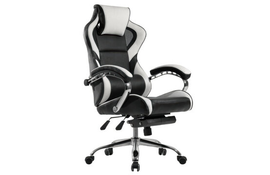 Ergonomic gaming chair and white pu leather back with wheels isolated on a transparent background