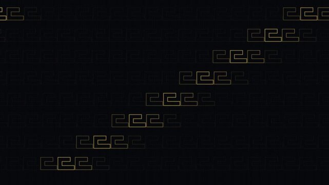 Golden geometric meander pattern moving on a dark background