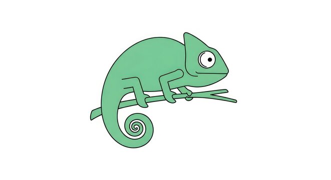 Colorful cartoon chameleon on branch.