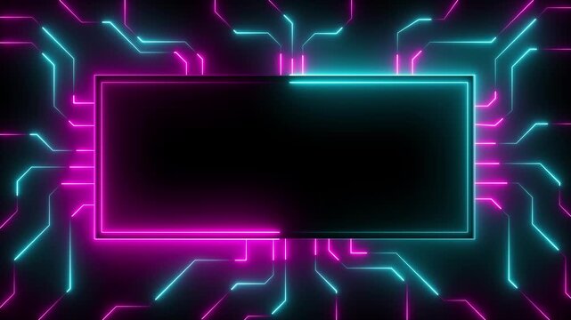 Neon circuit board frame with glowing blue and pink lines