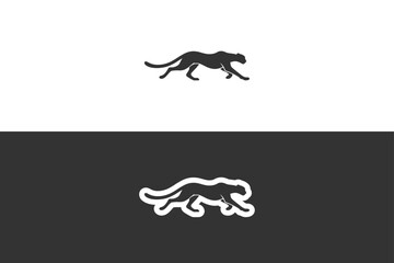 A black silhouette and white outline of a cheetah running © DzgnVibe