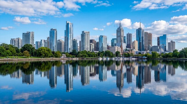 Melbourne city skyline reflecting on the yarra river