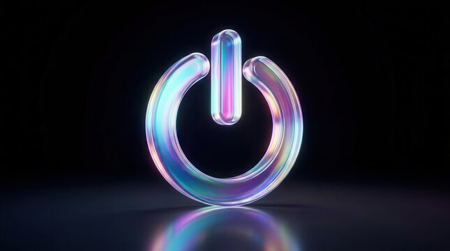 Glowing rainbow glossy power on icon representing startup and energy.