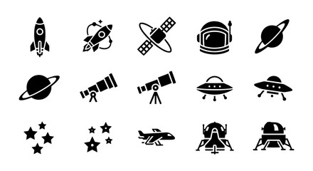 Space Exploration Icons, Cosmic Journey Vector Set, Astronomy & Rocketry Graphics © Dolon