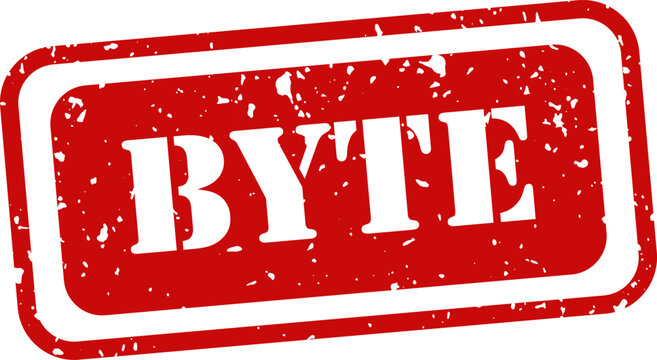 Red rubber stamp with the word 'byte' inside a rectangular frame on a white background