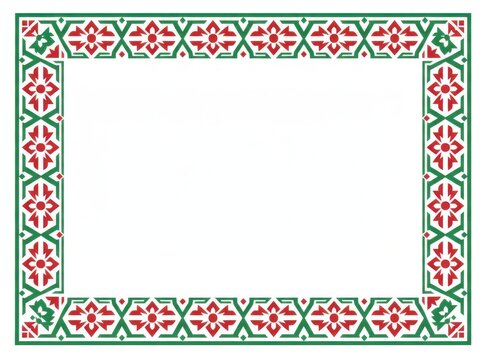 Traditional Red and Green Geometric Pattern Border on White Background