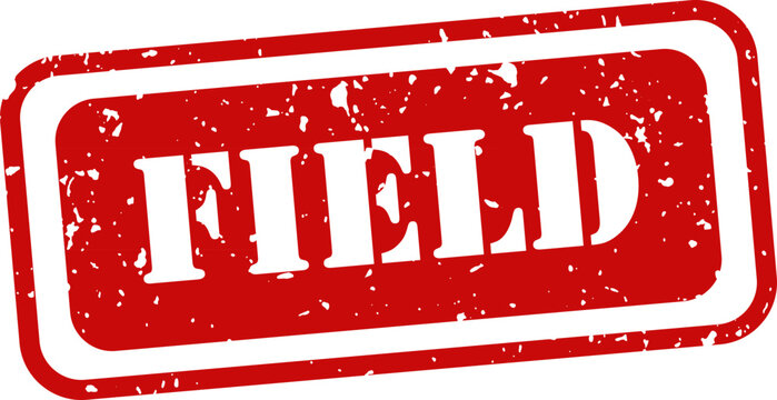 Red rubber stamp with the word 'field' isolated on white background business and data concept