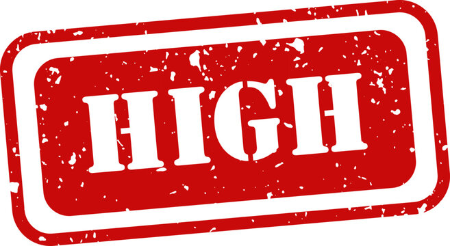Red rubber stamp with the word 'high' isolated on a white background distressed texture