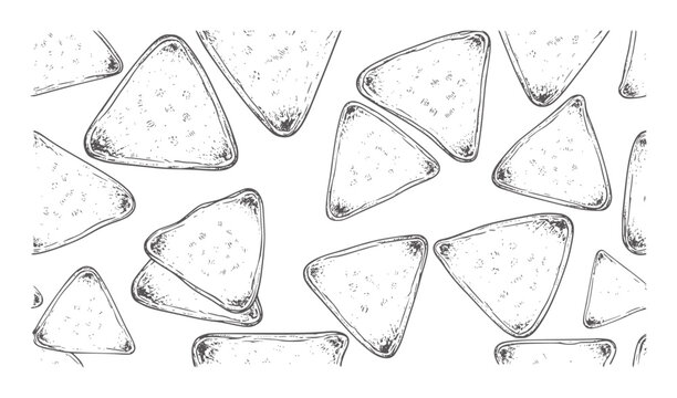 Hand drawn triangle tortilla chips pattern black and white nachos corn snack