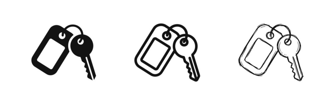 House or car keys with a blank tag icon set, useful for property, security, and access themes.