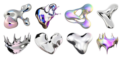 Obraz premium PNG Abstract metallic fluid shapes on transparent background