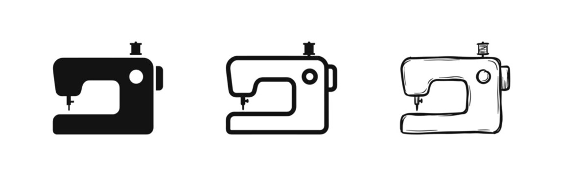 Sewing machine icons set for fashion design tailoring and textile craft