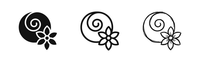 Abstract floral swirl with flower icon set. Nature, beauty, and organic design concept. © drawing lines
